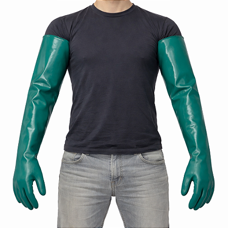 Luva PVC 70cm até o ombro Impermeável Forrada e Palma Áspera