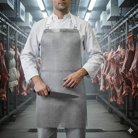 Avental Malha de Aço Inox Longo 75cm Euroflex