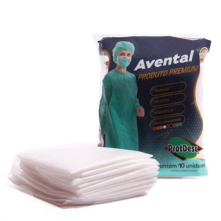 10 Pct Avental Descartável Manga Longa Branco Gramatura 30 TNT Luxo Premium Jaleco Hospitalar