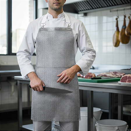 Avental Malha de Aço Inox Longo 80cm Euroflex