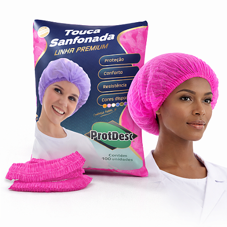 Touca Sanfonada Rosa TNT Luxo Descartável c/ 100 unidades