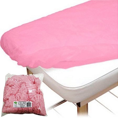 20 Lençol Descartável c/ Elástico Rosa 2,10m X 0,90cm TNT 20gr