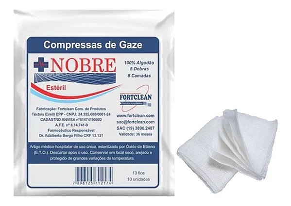 500 Compressa Gaze Estéril 13 Fios Nobre Kit 50 Pct C/ 10und