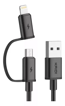 Cabo de dados e carregamento Kaidi Lightning + Micro 1m KD-35SA Preto