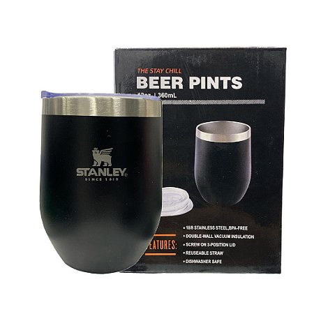 Copo Térmico 360ml 12oz com Tampa de Polipropileno Aço Inoxidável Preto M44HWJN5Z
