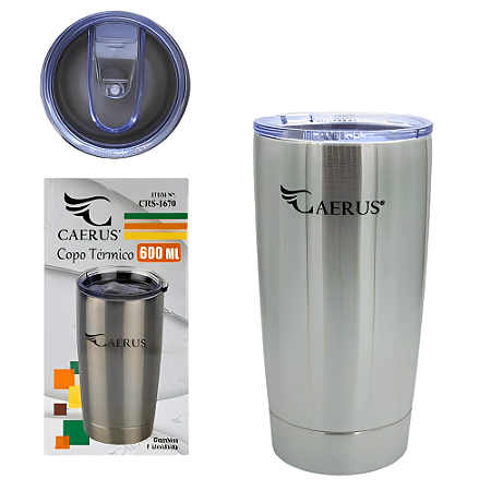 Copo Térmico 600ml Caerus CRS-1670 Aço Inox Prateado com Tampa