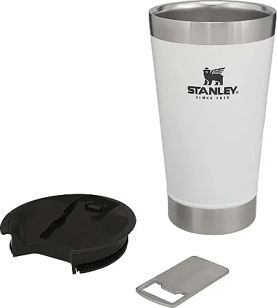 Copo Térmico Beer Pint 16oz 473ml Aço Inox, Abridor Branco STL8029-02B