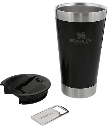 Copo Térmico Beer Pint 16oz 473ml Aço Inox, Abridor Preto STL8029-02P