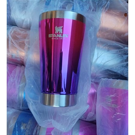 Copo Térmico Beer Pint Metalico Rosa e Roxo 17oz 502ml Aço Inox, Abridor