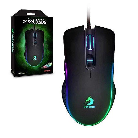 Mouse Gamer X Soldado Infokit GM-V550 USB com Led 6400DPI Preto