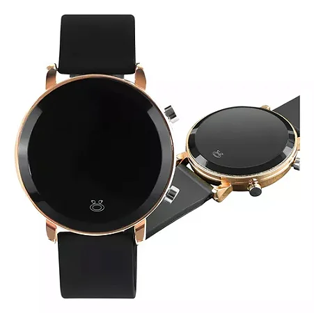 Relógio feminino digital led redondo resistente a água Preto e Dourado Orizom