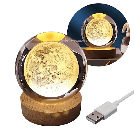 Luminaria de mesa globo de cristal 3D Led Wari Sortidas- grande