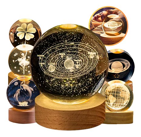 Luminaria de mesa globo de cristal 3D Led Wari Sortidas