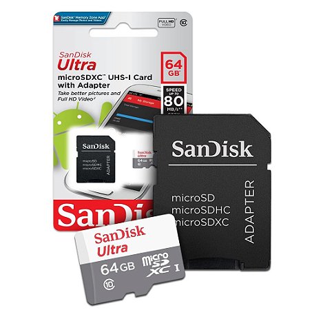 Cartão de Memória 64GB SanDisk Ultra SDSQUNS-064G-GN3MN 80MB/s UHS-I Classe 10