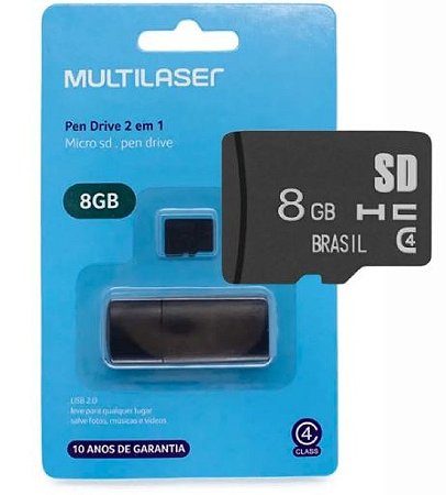 Cartão de Memória Multilaser 8GB 2 in 1 com Leitor USB