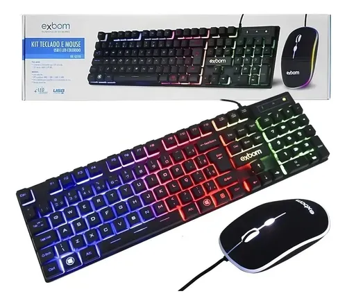 Kit teclado mouse gamer computador usb abnt2 led pto bk-g550 - EXBOM