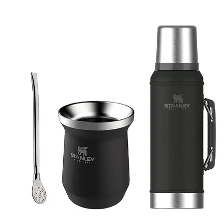 Combo Térmica 1.2L com cuia de mate 160ml Preto