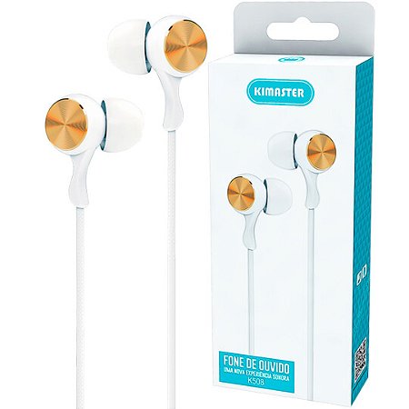 Fone de ouvido com fio K508 Kimaster Branco Entrada P2