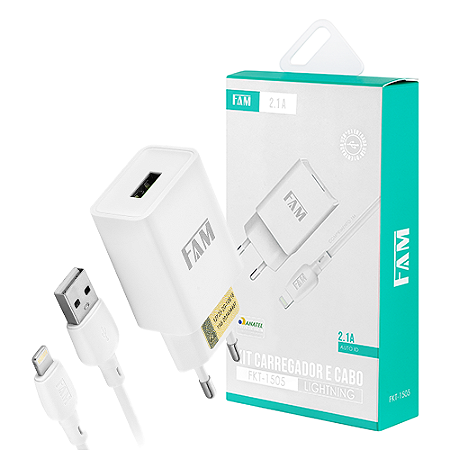 Kit carregador e cabo Lightning/USB FKT-1505 Fam Branco