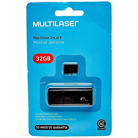 Cartão de Memória Multilaser 32GB 2 in 1 com Leitor USB