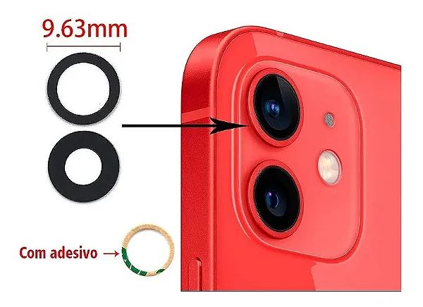 Lente de câmera com anel iPhone 12 Vermelho