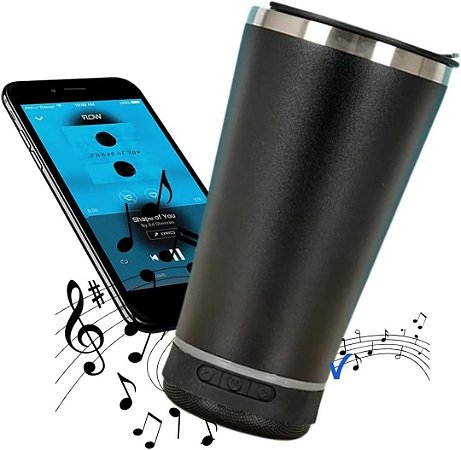 Copo Térmico Stanley Beer Pint Musical 420Ml Preto Em Aço Inox E Caixa De Som Bluetooth, Com Abridor
