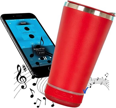 Copo Térmico Stanley Beer Pint Musical 420Ml Vermelho Em Aço Inox E Caixa De Som Bluetooth, Com Abridor