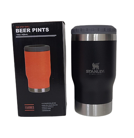 Copo Térmico Stanley Beer Pint Suporte Long Neck 420Ml Preto Em Aço Inox