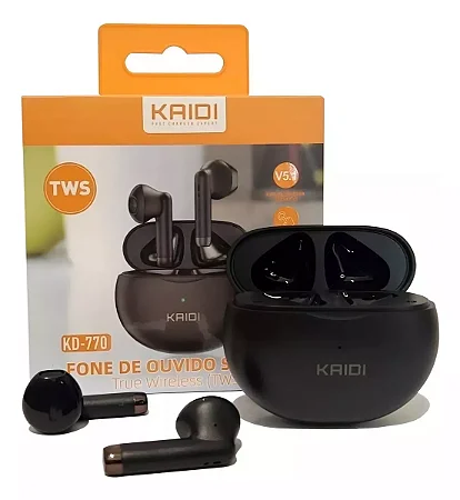 Fone Bluetooth 5.1 Tws Kaidi Kd770 Com Bateria Recarregável Sem Fio Preto