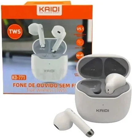 Fone Bluetooth 5.1 Tws Kaidi Kd771 Com Áudio Estável Branco Com Cinza