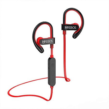 Fone Bluetooth Esportivo Hrebos Hs188 Fixação Segura Preto Com Vermelho