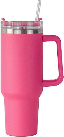 Garrafa Caneta Térmica Stanley Beer Pint Em Aço Inoxidável Com Tampa E Canudo 1200Ml Rosa Choque