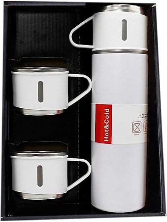 Garrafa De Água Café Térmica Squeeze Com 2 Canecas 500 Ml Vacuum Flask Branco