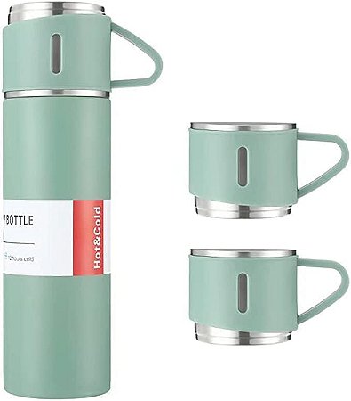 Garrafa De Água Café Térmica Squeeze Com 2 Canecas 500 Ml Vacuum Flask Verde