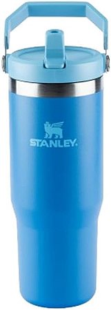 Garrafa Térmica Flip Straw Stanley Com Tampa, Alça E Canudo 650Ml Azul