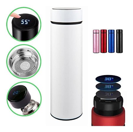 Garrafa Térmica Led Em Aço Inox Temperatura Digital 500Ml Branco - Beer Pints
