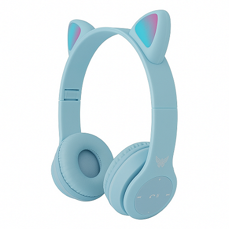 Headphone Bluetooth Altomex B19A Rgb Com Orelhinhas E Visual Gamer Azul Claro
