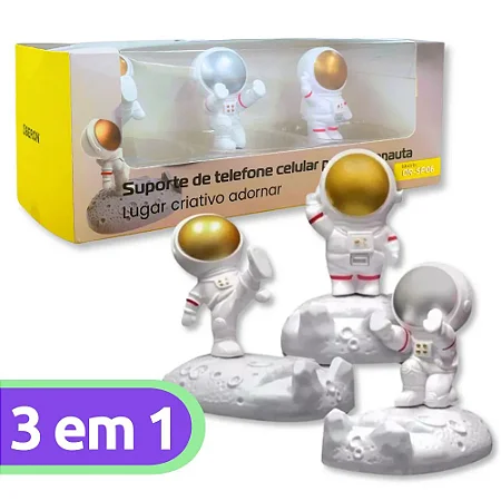 Kit Com 3 Suportes Reforçados De Mesa Astronauta Para Celular Oberon Or-Sp06