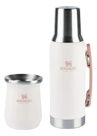 Kit De Chimarrão Completo Vacuum Flask Set 1.2L 8160 Com Cuia De Mate 160Ml Branco Rose Quartz