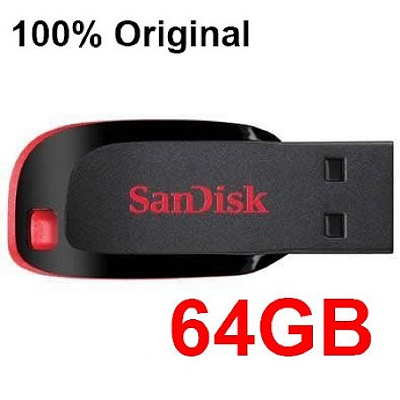 Pendrive Sandisk 64Gb Usb Com Alta Capacidade De Armazenamento Pen-64