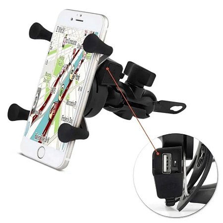 Suporte De Celular Para Moto Com Garra E Usb Lehmox Ley-1601