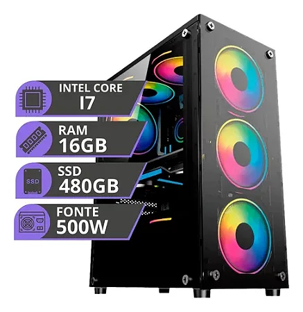Pc Gamer Cpu Intel I7 3.4ghz Ssd 480gb Memoria Ram 16gb 500w 16 Gb (Valor parcelado)