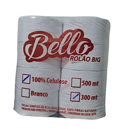 PAPEL HIGIENICO ROLAO FS 8X300M 100% CELULOSE BIG BELLO