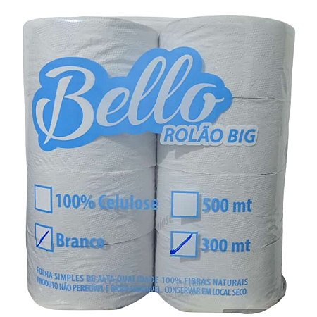 PAPEL HIGIENICO ROLAO FS 8X300M C/ 8RLS BELLO PAPEIS
