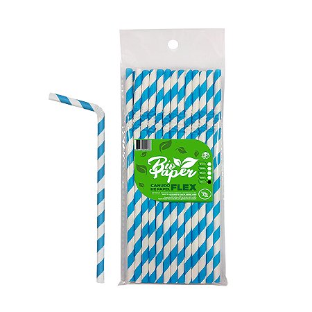 Canudo de Papel Flexível 6mm Azul 25 unidades - Bio Paper