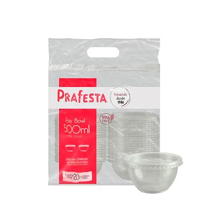 Pote Bowl com Tampa 500ml 20 unidades - Prafesta