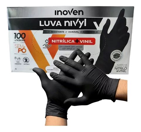 Luva Vinil Para Procedimento Não Cirúrgicos Sem Pó - Preta C/100 (M) Inoven