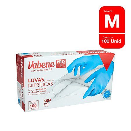 Luva Nitrílica Para Procedimento Não Cirúrgicos Sem Pó - Azul C/100 (M) Vabene