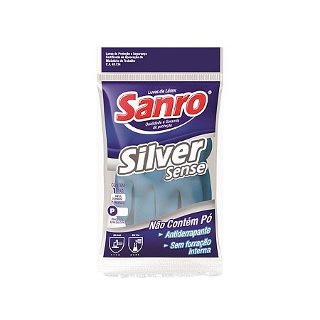 Luva Borracha natural de látex Azul Silver (P) Sanro