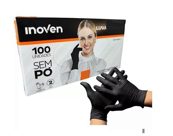 Luva Vinil Para Procedimento Não Cirúrgicos Sem Pó - Preta C/100 (G) Inoven
